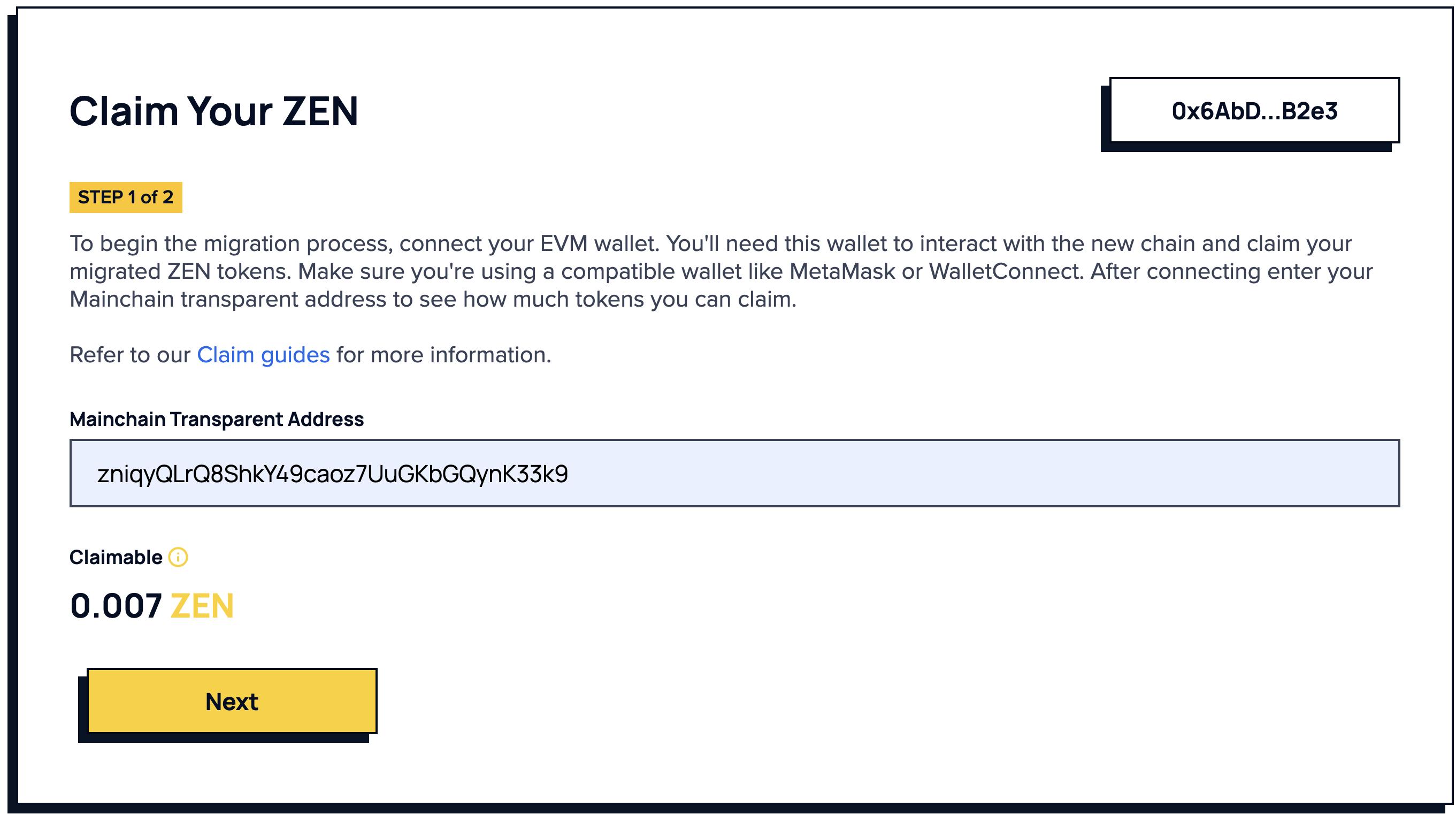 Enter ZEN address
