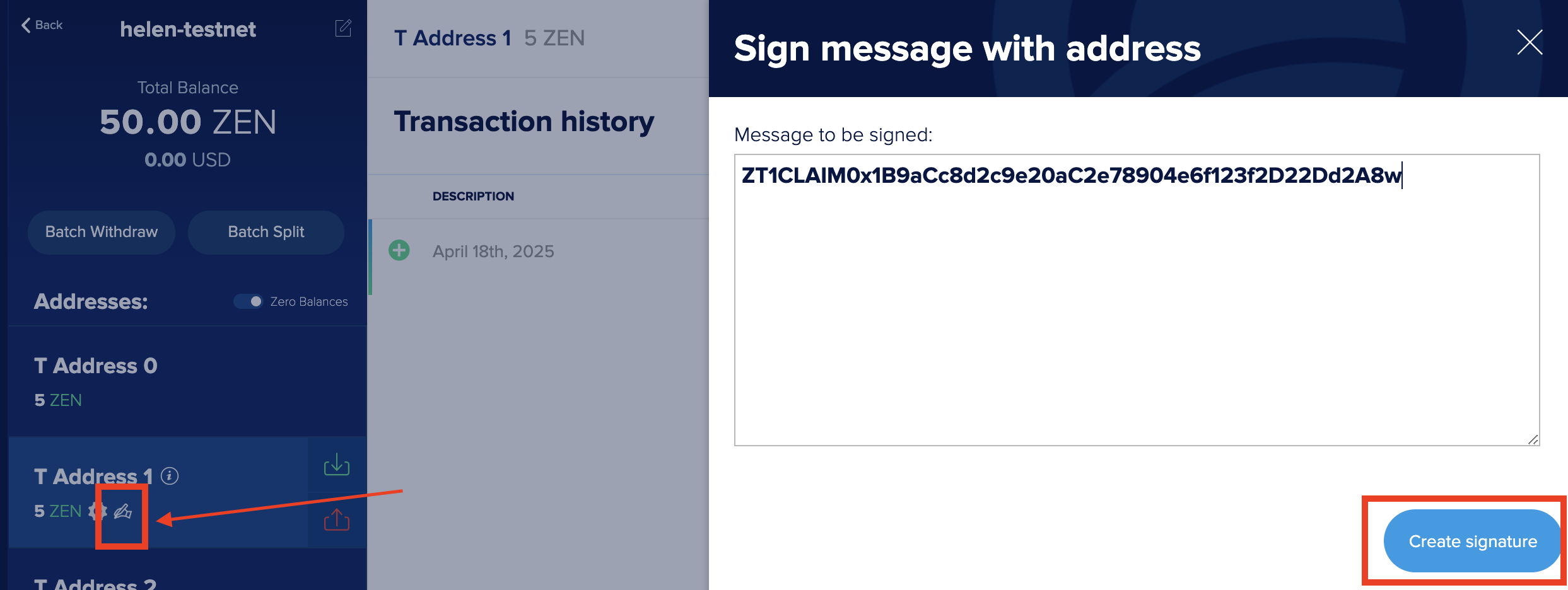 Sign a message with Sphere